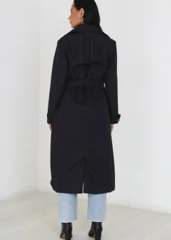 Brave Soul Black Double-Breasted Longline Trench Coat