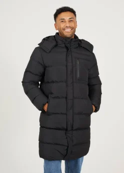 Brave Soul Black Longline Hooded Padded Puffer Jacket