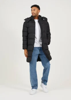 Brave Soul Black Longline Hooded Padded Puffer Jacket