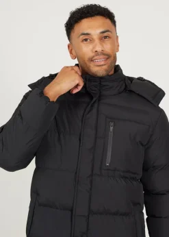 Brave Soul Black Longline Hooded Padded Puffer Jacket