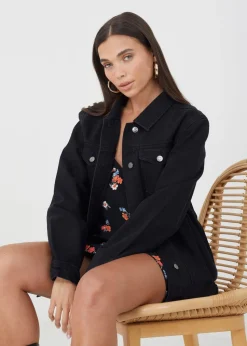 Brave Soul Black Oversized Denim Jacket