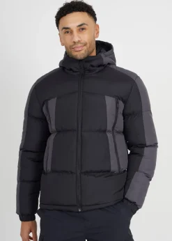 Brave Soul Black Panel Detail Padded Hooded Jacket