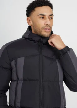 Brave Soul Black Panel Detail Padded Hooded Jacket