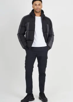 Brave Soul Black Panel Detail Padded Hooded Jacket