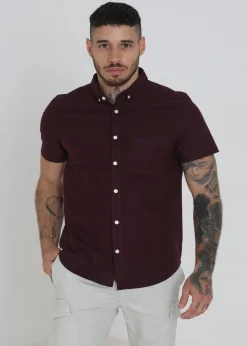 Brave Soul Burgundy Cotton Oxford Short Sleeve Shirt