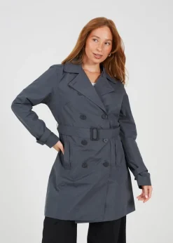 Brave Soul Charcoal Double Breasted Short Trench Coat