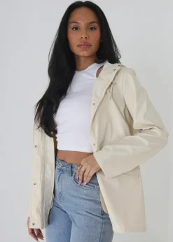 Brave Soul Cream Hooded Rain Mac