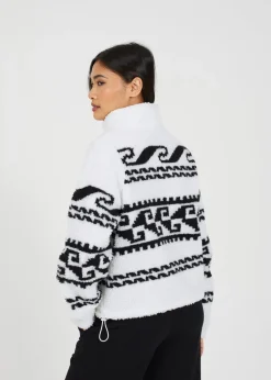 Brave Soul Cream Quarter Zip Printed  Sherpa Fleece