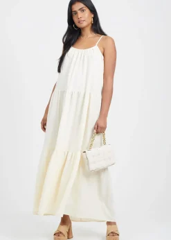 Brave Soul Cream Smock Tiered Midi Dress
