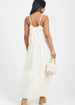 Brave Soul Cream Smock Tiered Midi Dress