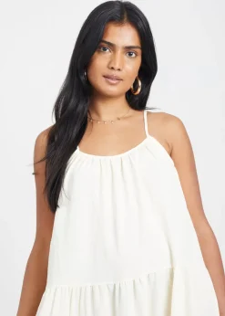 Brave Soul Cream Smock Tiered Midi Dress