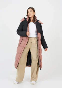 Brave Soul Dusty Pink Maxi Contrast Hooded Puffer Jacket