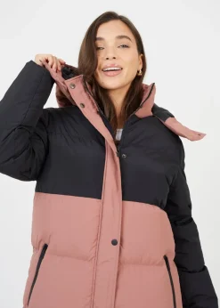 Brave Soul Dusty Pink Maxi Contrast Hooded Puffer Jacket
