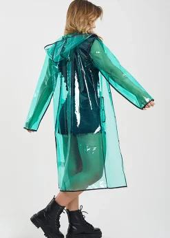 Brave Soul green Hooded Longline Rain Mac With Contrasting Binding