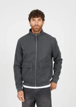 Brave Soul Grey Faux Wool Funnel Neck Bomber Style Jacket