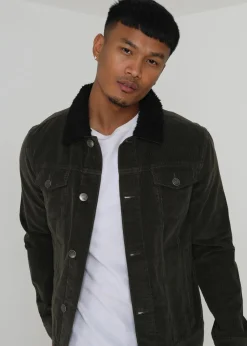 Brave Soul Khaki Borg Collar Cord Jacket