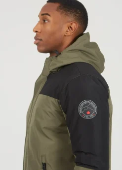 Brave Soul Khaki Colour Block Hooded Jacket