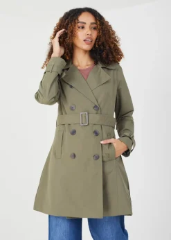 Brave Soul Khaki Double Breasted Short Trench Coat