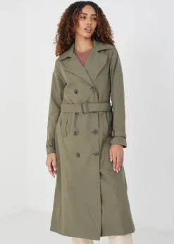 Brave Soul Khaki Double-Breasted Longline Trench Coat