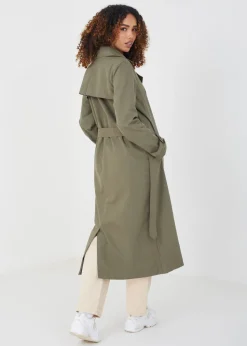 Brave Soul Khaki Double-Breasted Longline Trench Coat