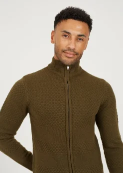Brave Soul Khaki Zip Through Funnel Neck Knit Cardigan