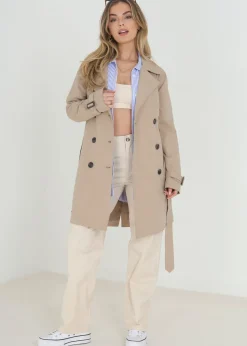 Brave Soul Stone Double Breasted Short Trench Coat