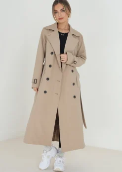 Brave Soul Stone Double-Breasted Longline Trench Coat