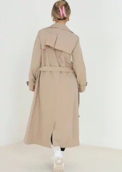 Brave Soul Stone Double-Breasted Longline Trench Coat