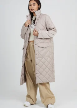 Brave Soul Stone Longline Diamond Quilted Jacket