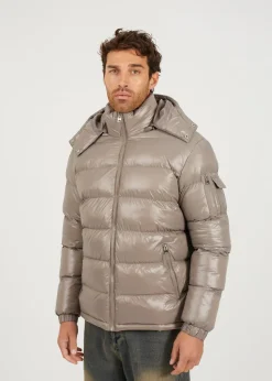 Brave Soul Taupe Hooded Padded Puffer Jacket with Detachable Hood