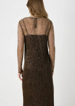 Brown Animal Plisse Midi Dress