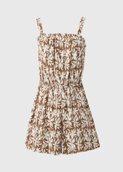 Brown Leaf Print Playsuit