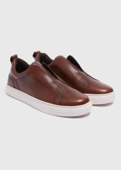 Brown Leather Elastic Trainer