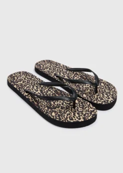 Brown Leopard Flip Flops
