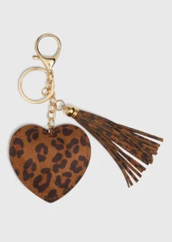Brown Leopard Heart Keyring