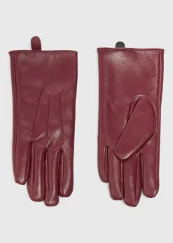 Burgundy Faux Leather Gloves