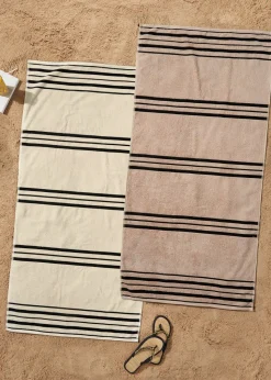 Catherine Lansfield Banded Stripe Cotton Beach Towel Pair