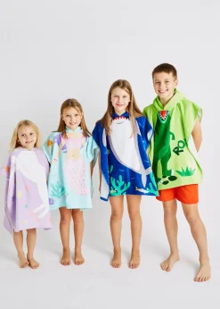 Catherine Lansfield Blue Kids Shark Hooded Towel Poncho