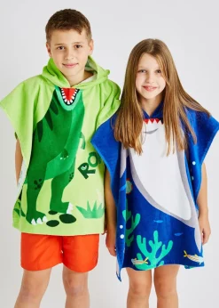 Catherine Lansfield Blue Kids Shark Hooded Towel Poncho