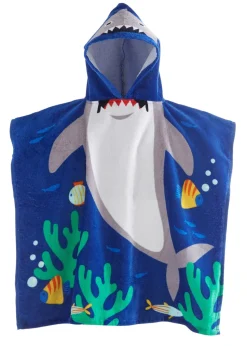 Catherine Lansfield Blue Kids Shark Hooded Towel Poncho