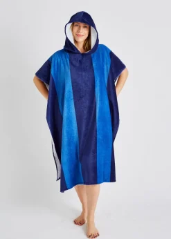 Catherine Lansfield Blue Stripe Hooded Towel Poncho