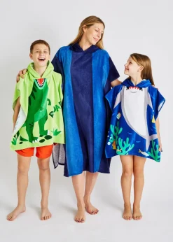 Catherine Lansfield Blue Stripe Hooded Towel Poncho