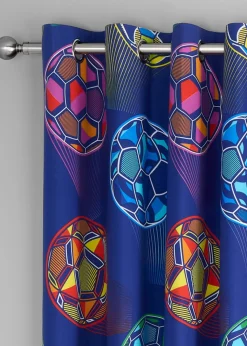 Catherine Lansfield Bright Blue Football Fully Reversible Eyelet Curtains