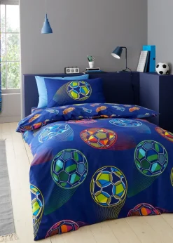Catherine Lansfield Bright Blue Football Reversible Duvet Cover Set
