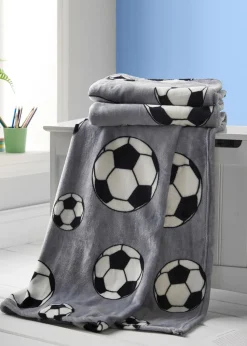 Catherine Lansfield Cosy Grey Football Fleece Blanket Throw