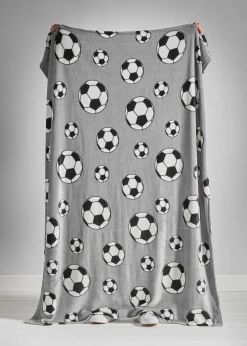 Catherine Lansfield Cosy Grey Football Fleece Blanket Throw
