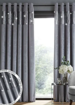 Catherine Lansfield Crushed Velvet Glamour Lined Eyelet Curtains