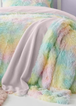 Catherine Lansfield Cuddly Rainbow Deep Pile Faux Fur Blanket Throw