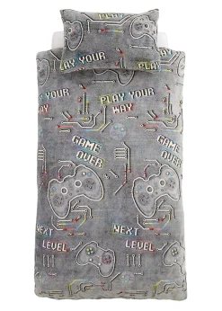 Catherine Lansfield Game Over Glow in the Black Fleece Duvet Cover Set