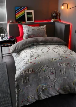 Catherine Lansfield Game Over Glow in the Black Fleece Duvet Cover Set